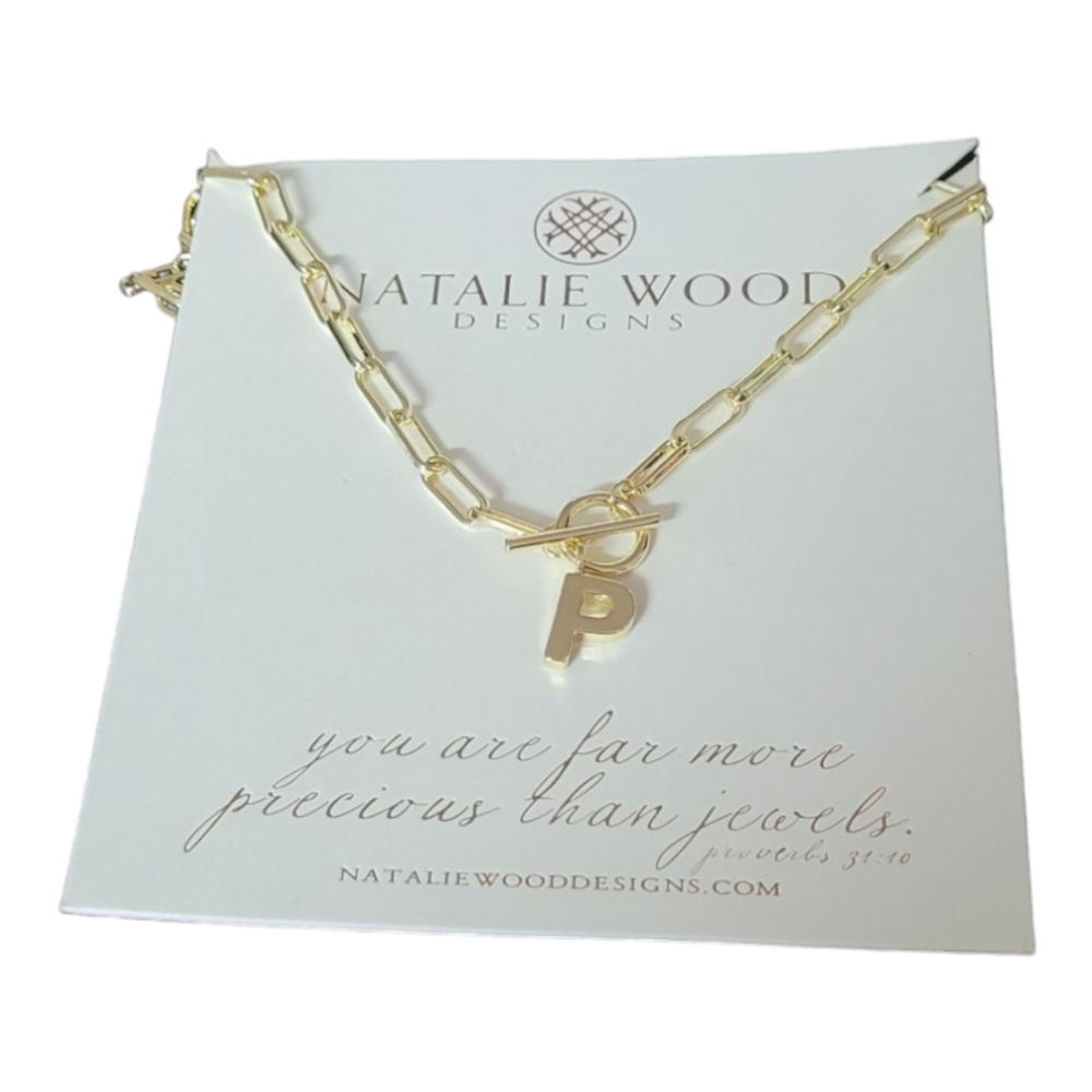 Natalie Wood Designs Toggle Initial Necklace in Gold: In Letter "P"